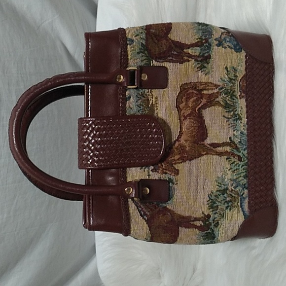 SALE! RARE! Horse Tapestry 🐎 Woven Faux Leather Vintage Handbag Never Used - Picture 2 of 16